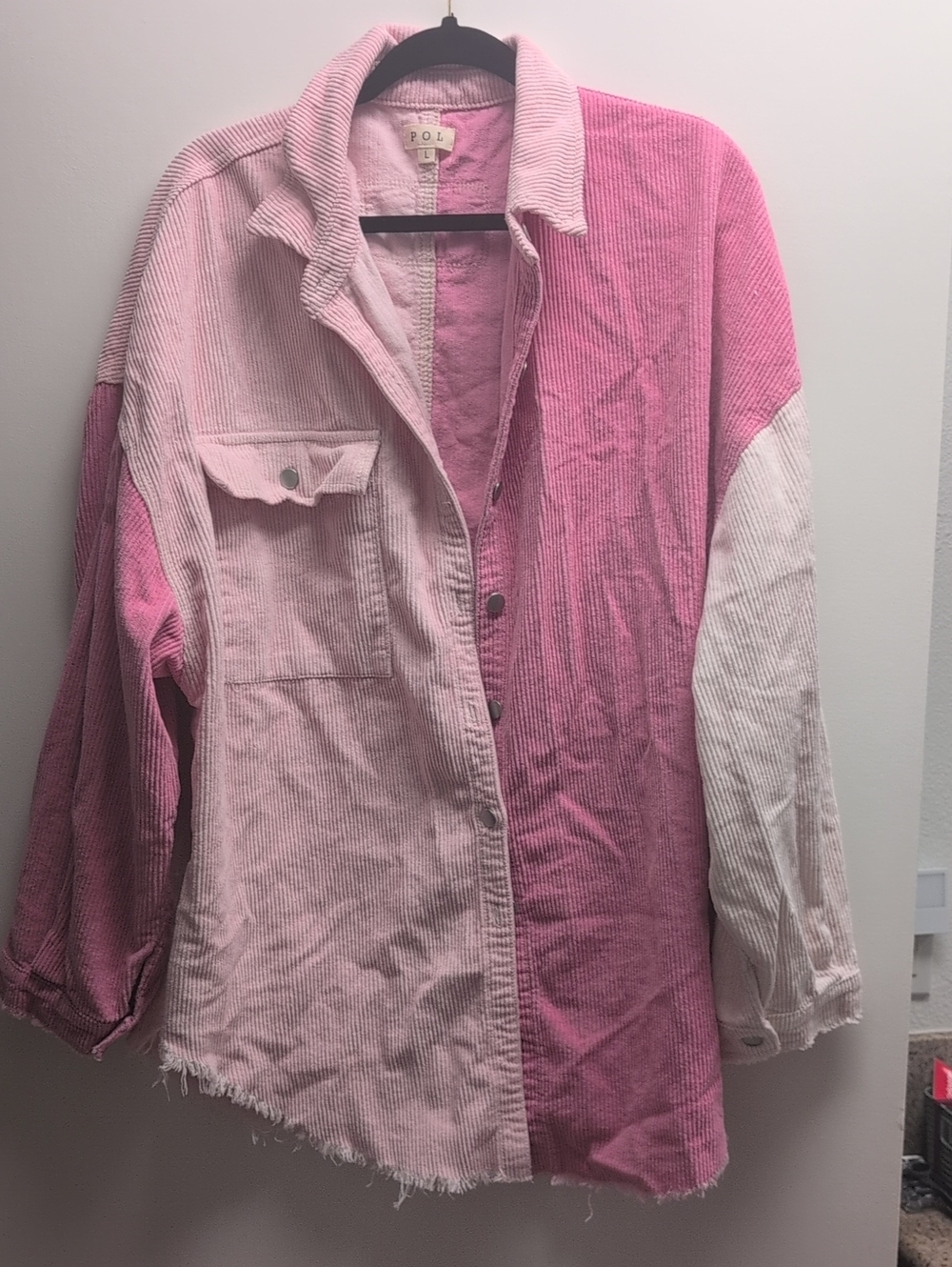 Pol Pink and White Corduroy Button-Up Shirt Jacket Shacket size large